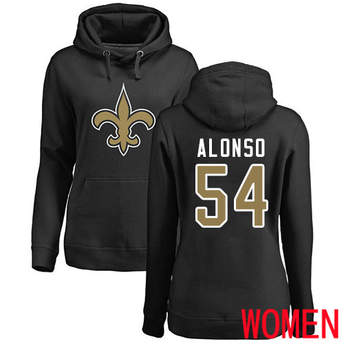 New Orleans Saints Black Women Kiko Alonso Name and Number Logo NFL Football #54 Pullover Hoodie Sweatshirts